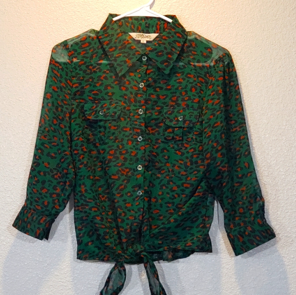 Green animal print blouse